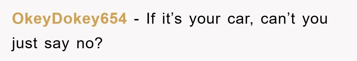 OkeyDokey654 − If it’s your car, can’t you just say no?