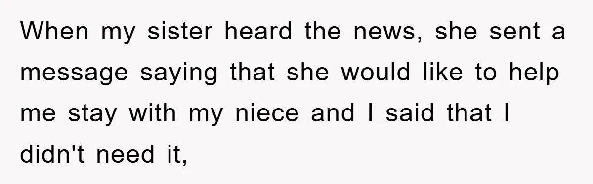 When my sister heard the news, she sent a message saying that she would like to help me stay with my niece and I said that I didn't need it,