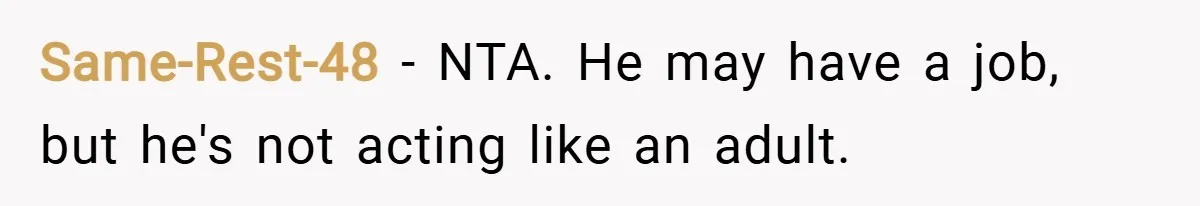 Same-Rest-48 − NTA. He may have a job, but he's not acting like an adult.