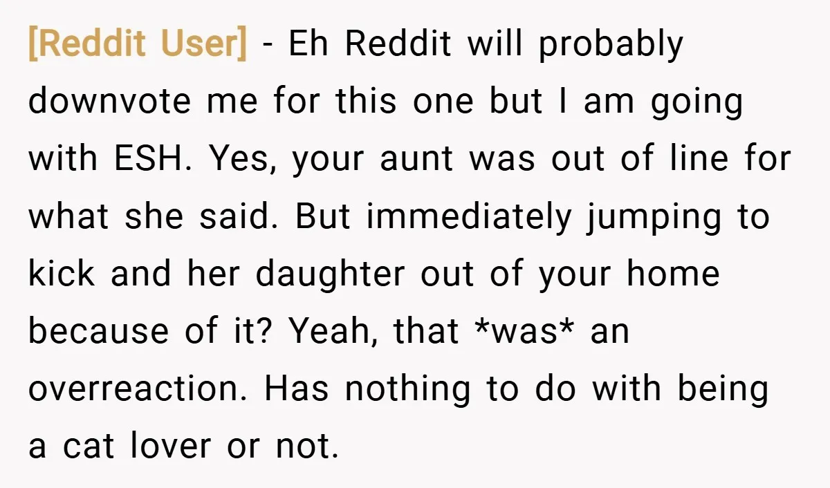 [Reddit User] − Eh Reddit will probably downvote me for this one but I am going with ESH. Yes, your aunt was out of line for what she said. But...