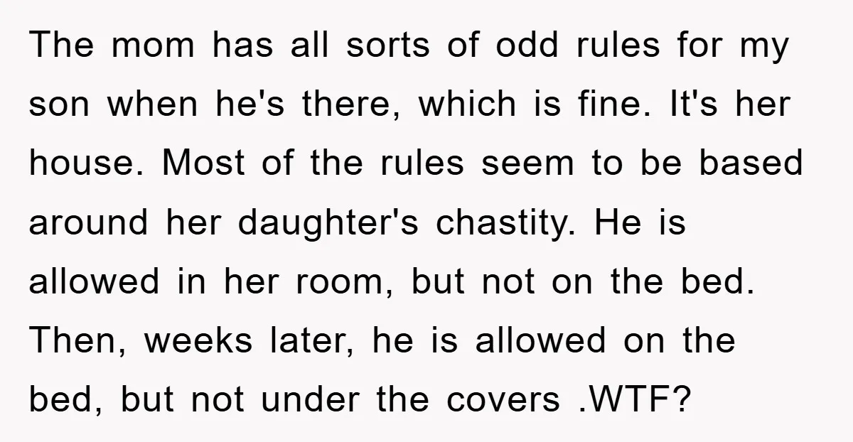 The mom has all sorts of odd rules for my son when he's there, which is fine. It's her house. Most of the rules seem to be based around her...