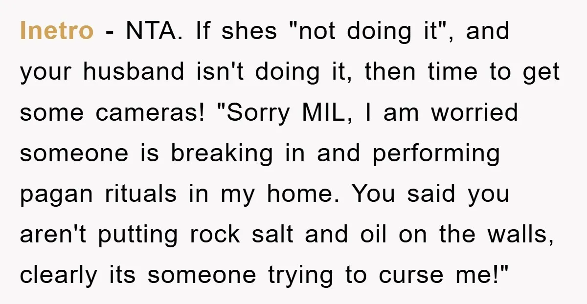Inetro − NTA. If shes "not doing it", and your husband isn't doing it, then time to get some cameras! "Sorry MIL, I am worried someone is breaking in and...