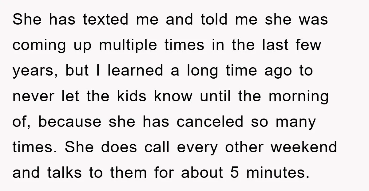 She has texted me and told me she was coming up multiple times in the last few years, but I learned a long time ago to never let the kids...