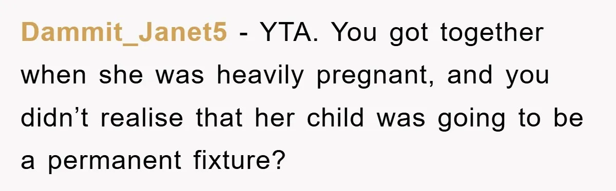 Dammit_Janet5 − YTA. You got together when she was heavily pregnant, and you didn’t realise that her child was going to be a permanent fixture?