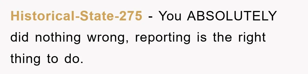 Historical-State-275 − You ABSOLUTELY did nothing wrong, reporting is the right thing to do.