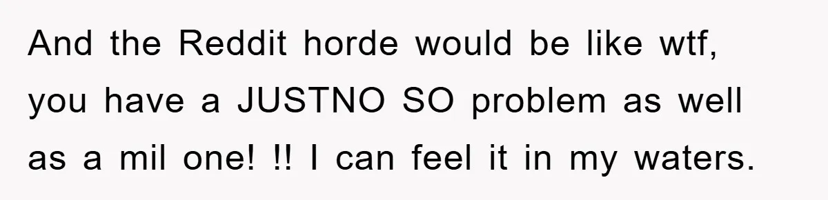 And the Reddit horde would be like wtf, you have a JUSTNO SO problem as well as a mil one! !! I can feel it in my waters.