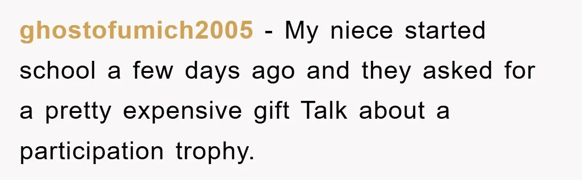 ghostofumich2005 − My niece started school a few days ago and they asked for a pretty expensive gift Talk about a participation trophy.