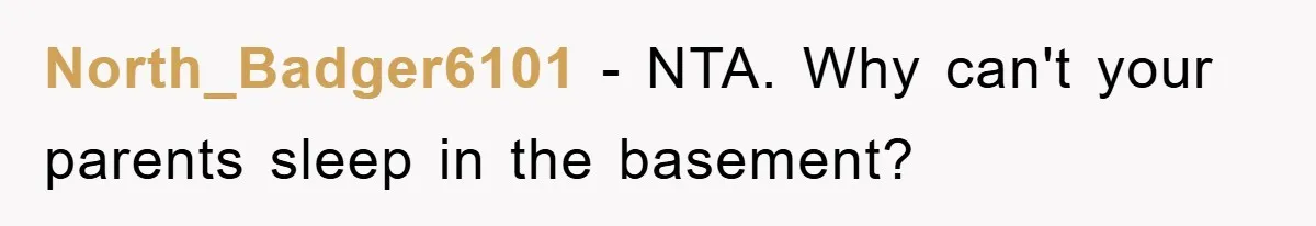 North_Badger6101 − NTA. Why can't your parents sleep in the basement?