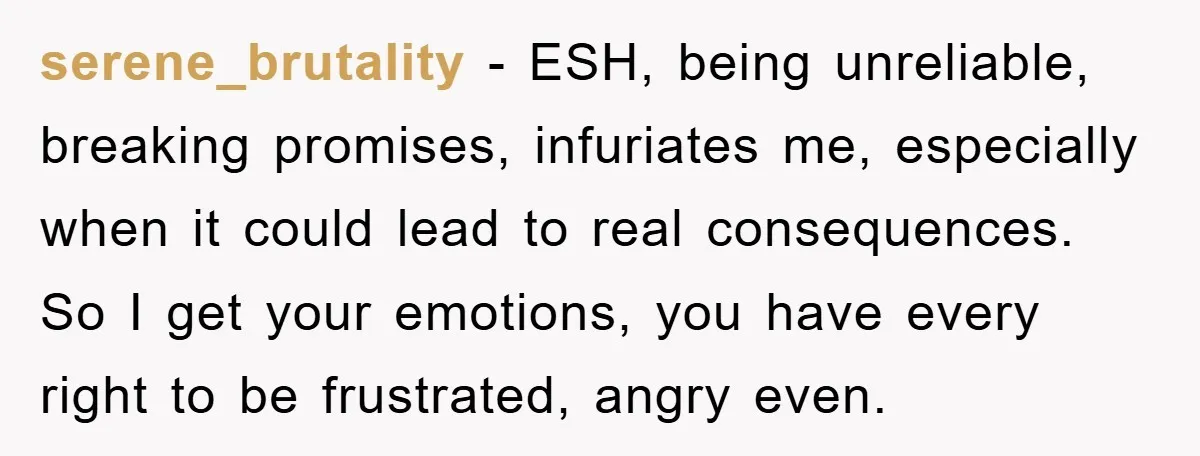 serene_brutality − ESH, being unreliable, breaking promises, infuriates me, especially when it could lead to real consequences. So I get your emotions, you have every right to be frustrated, angry...