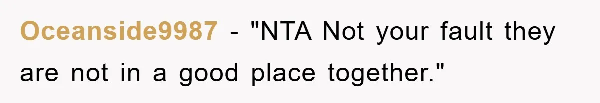 Oceanside9987 − "NTA Not your fault they are not in a good place together."