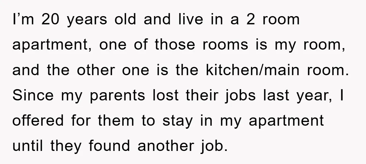 I’m 20 years old and live in a 2 room apartment, one of those rooms is my room, and the other one is the kitchen/main room. Since my parents lost...