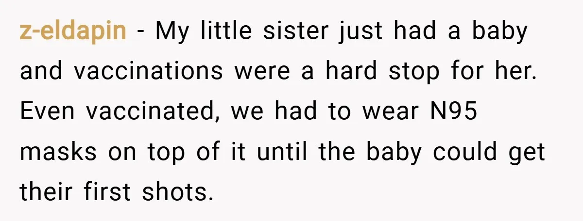 z-eldapin − My little sister just had a baby and vaccinations were a hard stop for her. Even vaccinated, we had to wear N95 masks on top of it until...