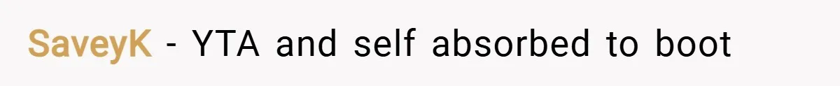 SaveyK − YTA and self absorbed to boot