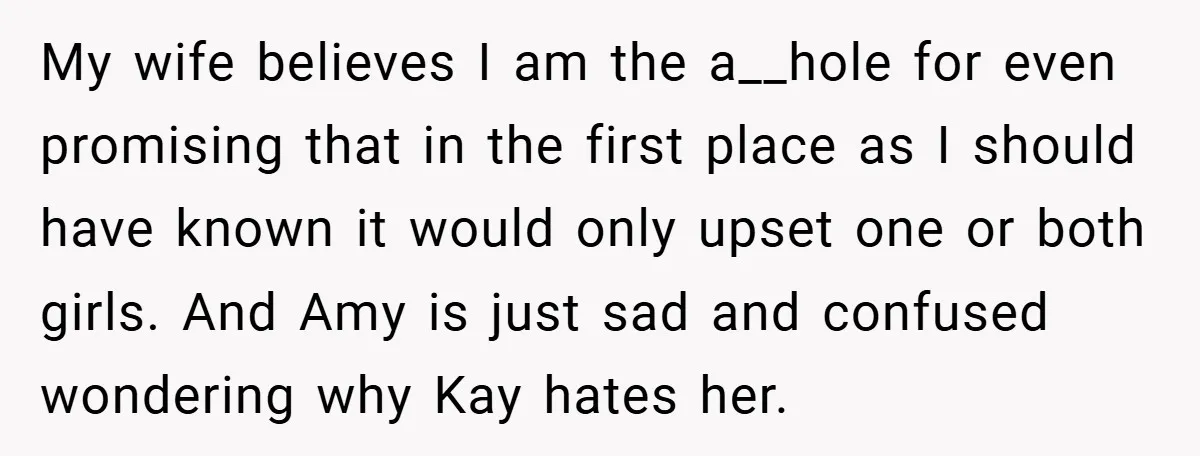 My wife believes I am the a__hole for even promising that in the first place as I should have known it would only upset one or both girls. And Amy...