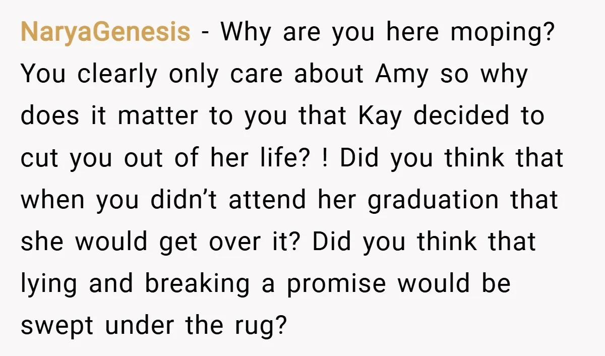 NaryaGenesis − Why are you here moping? You clearly only care about Amy so why does it matter to you that Kay decided to cut you out of her life?...