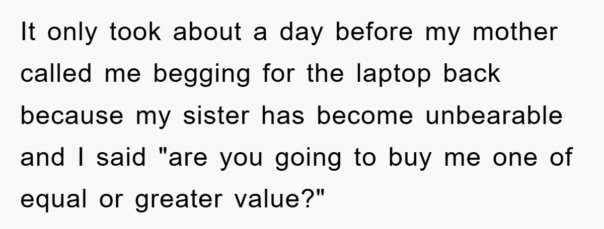It only took about a day before my mother called me begging for the laptop back because my sister has become unbearable and I said "are you going to buy...