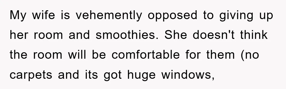 My wife is vehemently opposed to giving up her room and smoothies. She doesn't think the room will be comfortable for them (no carpets and its got huge windows,