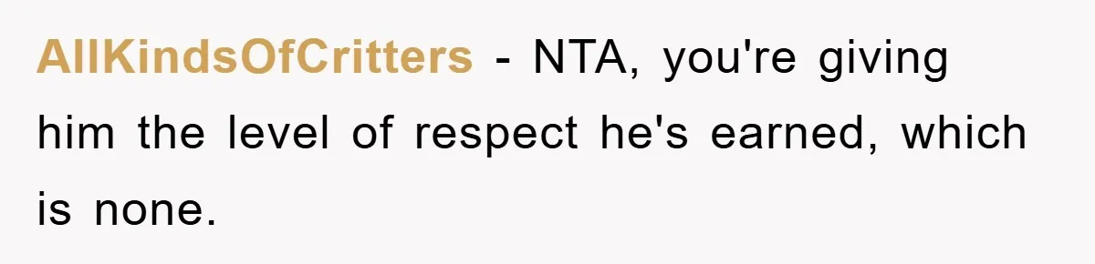 AllKindsOfCritters − NTA, you're giving him the level of respect he's earned, which is none.