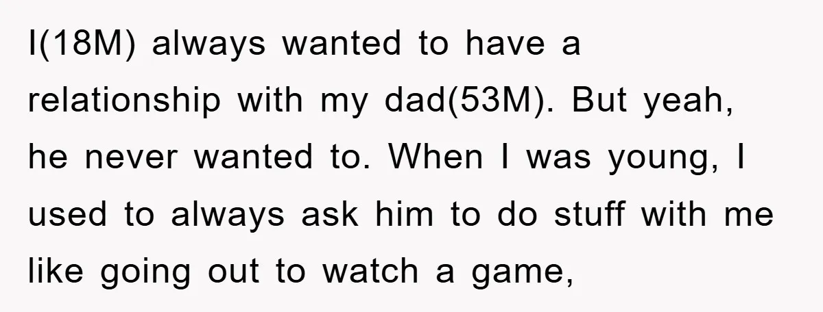 I(18M) always wanted to have a relationship with my dad(53M). But yeah, he never wanted to. When I was young, I used to always ask him to do stuff with...