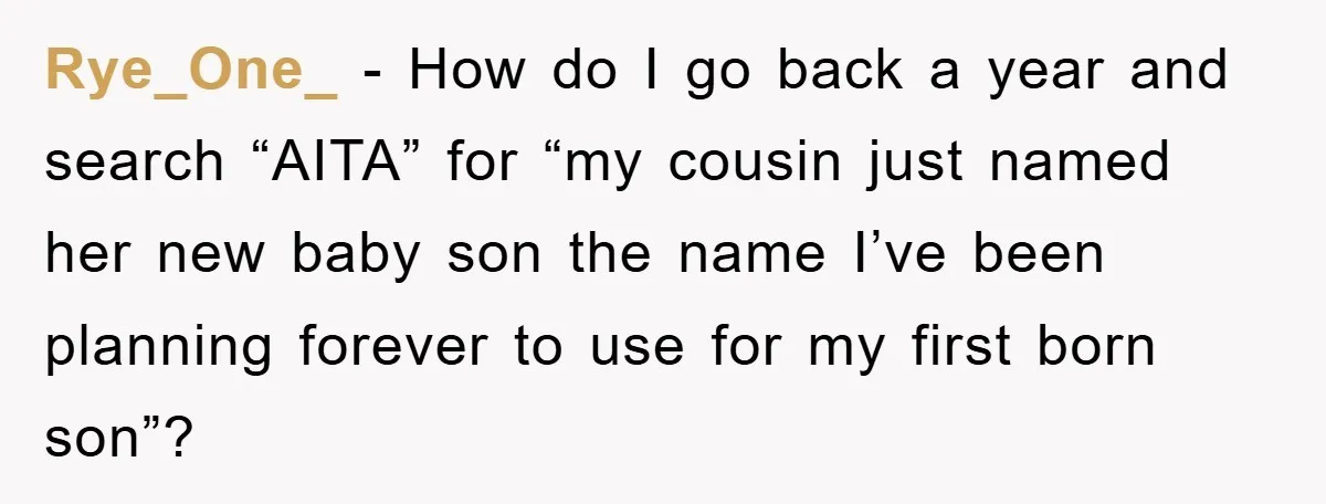 Rye_One_ − How do I go back a year and search “AITA” for “my cousin just named her new baby son the name I’ve been planning forever to use for...