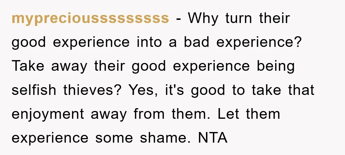 mypreciousssssssss − Why turn their good experience into a bad experience? Take away their good experience being selfish thieves? Yes, it's good to take that enjoyment away from them. Let...