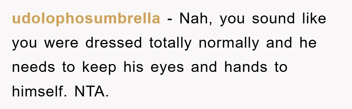 udolophosumbrella − Nah, you sound like you were dressed totally normally and he needs to keep his eyes and hands to himself. NTA.