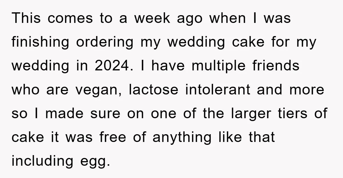 This comes to a week ago when I was finishing ordering my wedding cake for my wedding in 2024. I have multiple friends who are vegan, lactose intolerant and more...