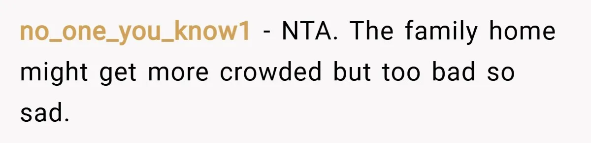 no_one_you_know1 − NTA. The family home might get more crowded but too bad so sad.