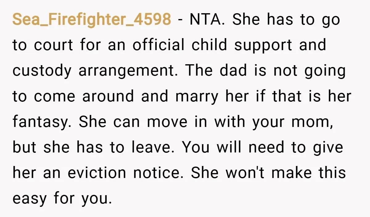 Sea_Firefighter_4598 − NTA. She has to go to court for an official child support and custody arrangement. The dad is not going to come around and marry her if that...