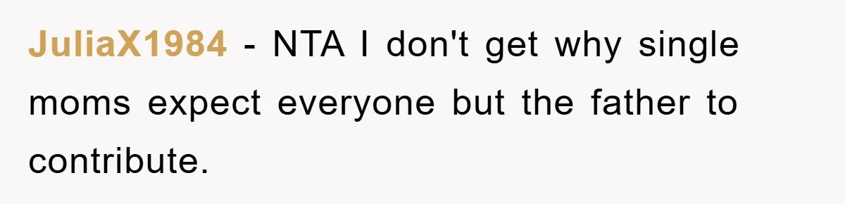 JuliaX1984 − NTA I don't get why single moms expect everyone but the father to contribute.