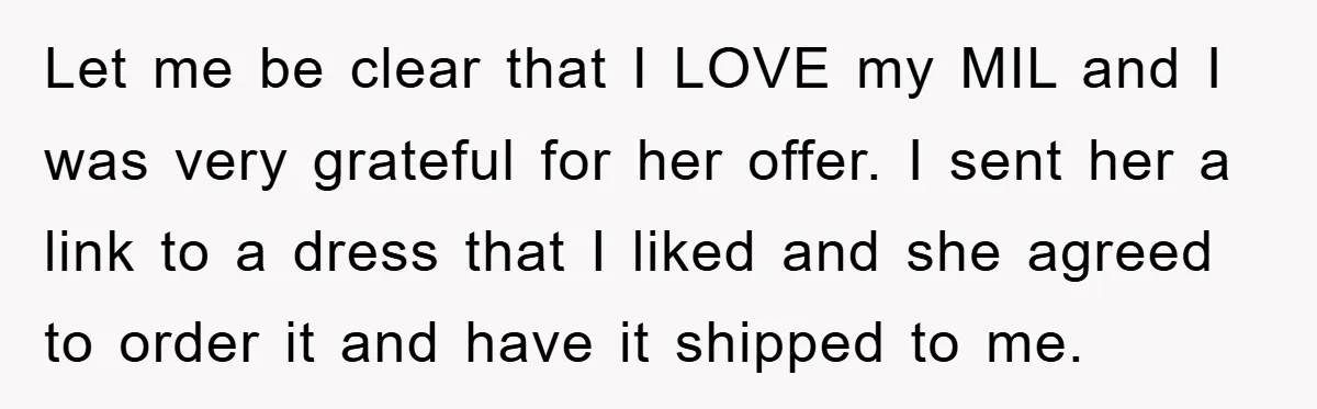 Let me be clear that I LOVE my MIL and I was very grateful for her offer. I sent her a link to a dress that I liked and she...