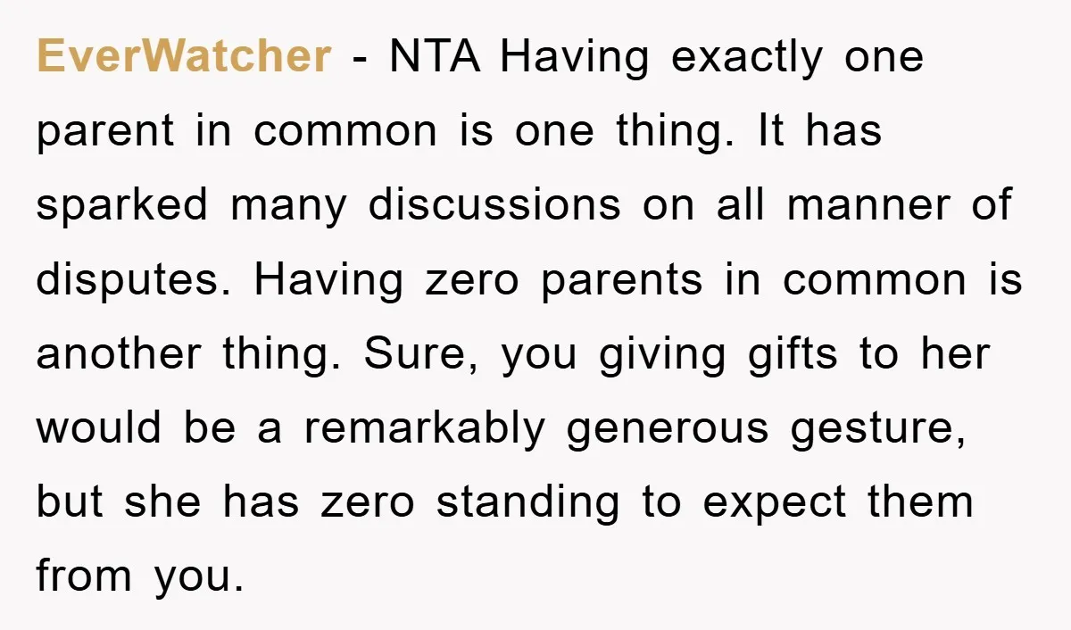 EverWatcher − NTA Having exactly one parent in common is one thing. It has sparked many discussions on all manner of disputes. Having zero parents in common is another thing....