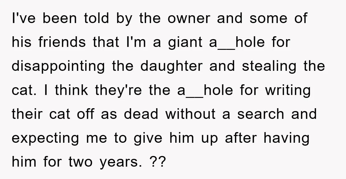 I've been told by the owner and some of his friends that I'm a giant a__hole for disappointing the daughter and stealing the cat. I think they're the a__hole for...