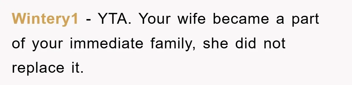 Wintery1 − YTA. Your wife became a part of your immediate family, she did not replace it.