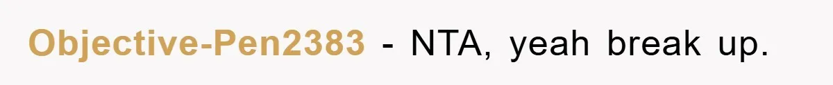 Objective-Pen2383 − NTA, yeah break up.