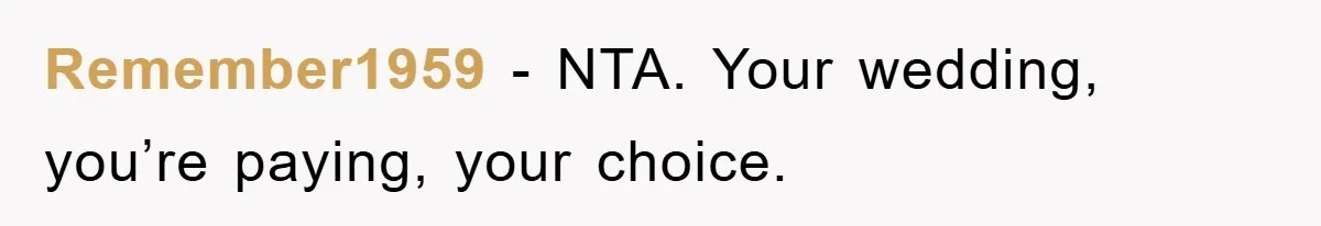 Remember1959 − NTA. Your wedding, you’re paying, your choice.