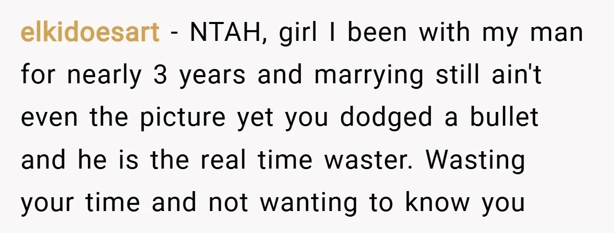 elkidoesart − NTAH, girl I been with my man for nearly 3 years and marrying still ain't even the picture yet you dodged a bullet and he is the real...