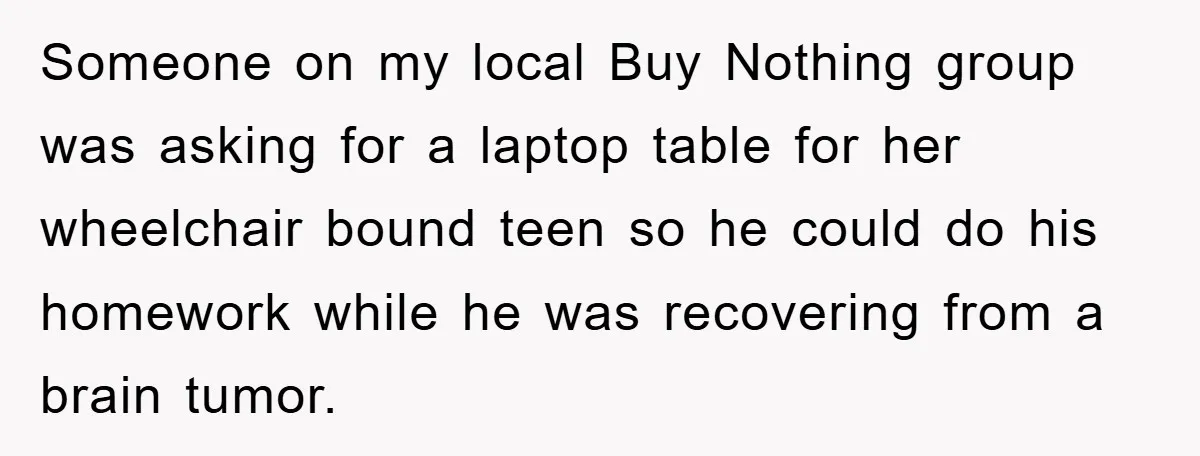 Someone on my local Buy Nothing group was asking for a laptop table for her wheelchair bound teen so he could do his homework while he was recovering from a...