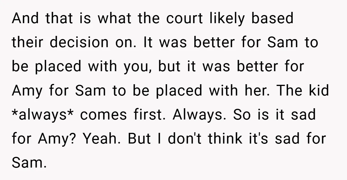 And that is what the court likely based their decision on. It was better for Sam to be placed with you, but it was better for Amy for Sam to...