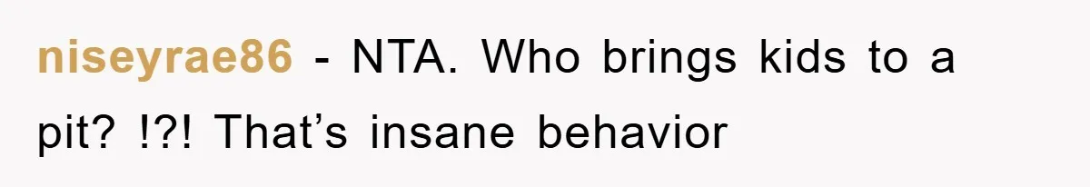 niseyrae86 − NTA. Who brings kids to a pit? !?! That’s insane behavior