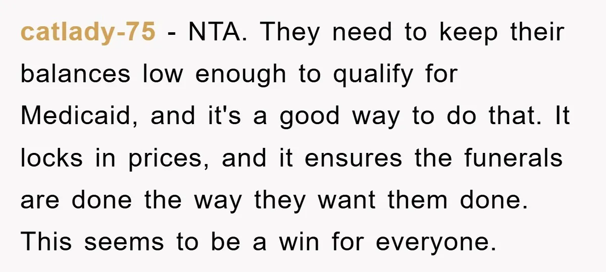 catlady-75 − NTA. They need to keep their balances low enough to qualify for Medicaid, and it's a good way to do that. It locks in prices, and it ensures...