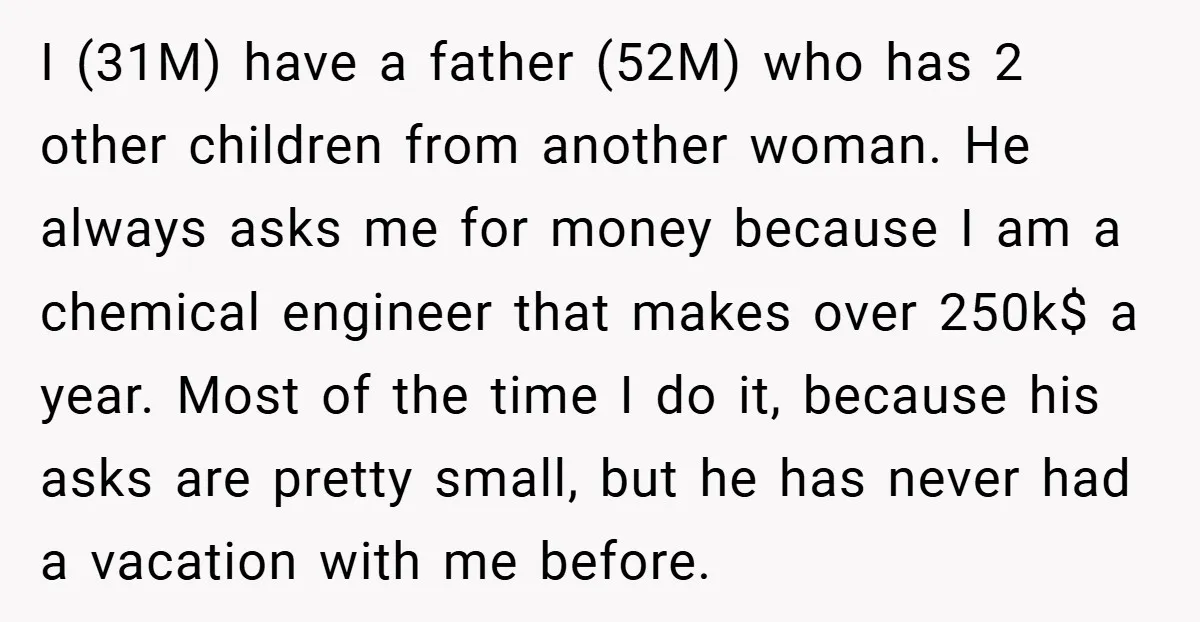 I (31M) have a father (52M) who has 2 other children from another woman. He always asks me for money because I am a chemical engineer that makes over 250k$...
