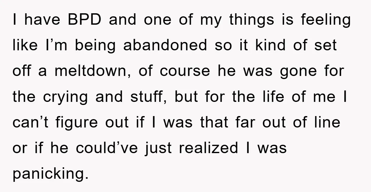 I have BPD and one of my things is feeling like I’m being abandoned so it kind of set off a meltdown, of course he was gone for the crying...