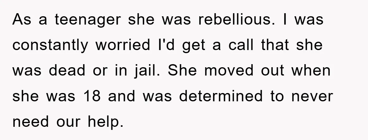 As a teenager she was rebellious. I was constantly worried I'd get a call that she was dead or in jail. She moved out when she was 18 and was...