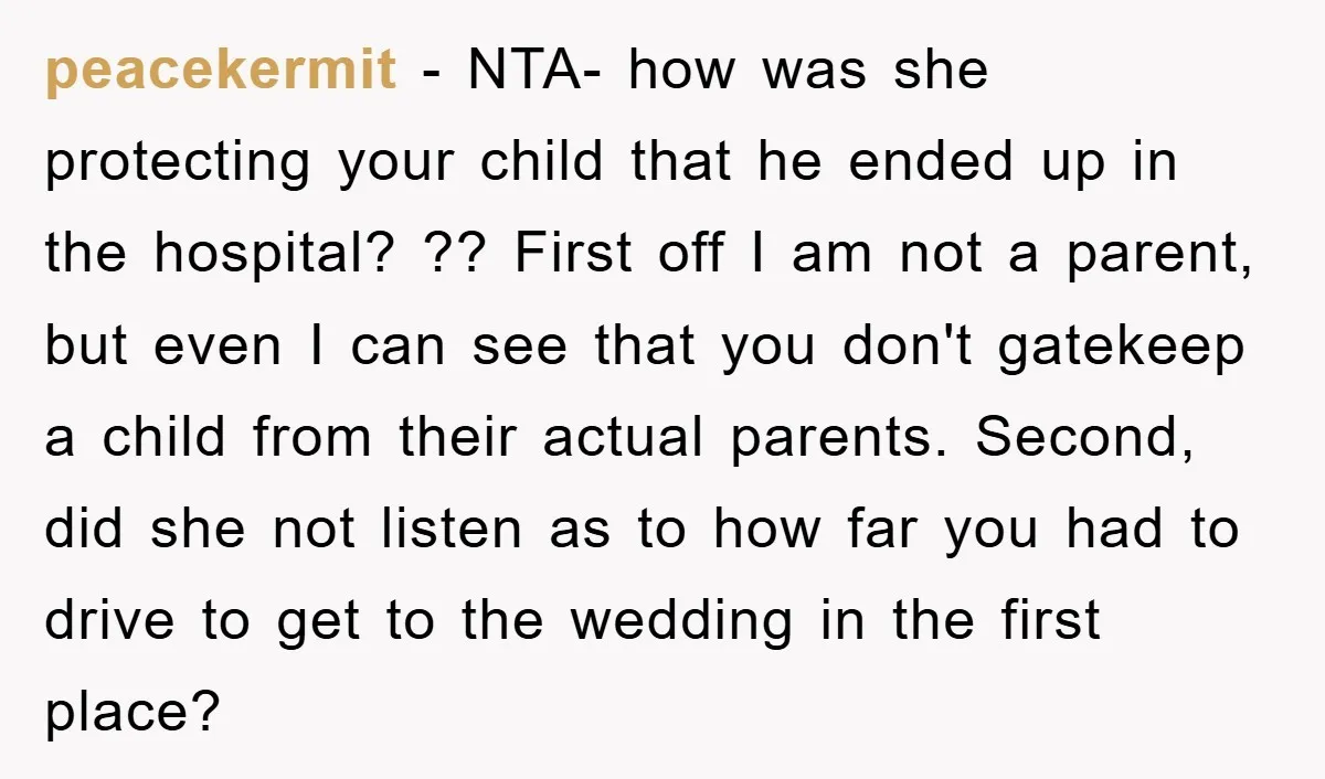 peacekermit − NTA- how was she protecting your child that he ended up in the hospital? ?? First off I am not a parent, but even I can see that...