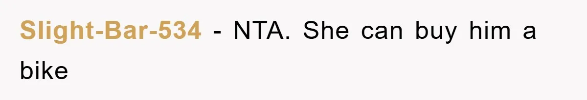Slight-Bar-534 − NTA. She can buy him a bike