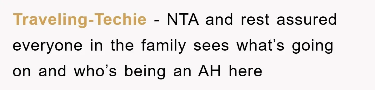Traveling-Techie − NTA and rest assured everyone in the family sees what’s going on and who’s being an AH here