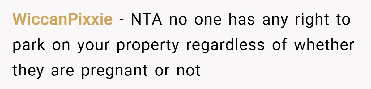 WiccanPixxie − NTA no one has any right to park on your property regardless of whether they are pregnant or not