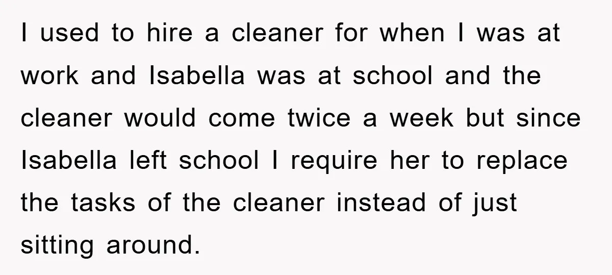 I used to hire a cleaner for when I was at work and Isabella was at school and the cleaner would come twice a week but since Isabella left school...
