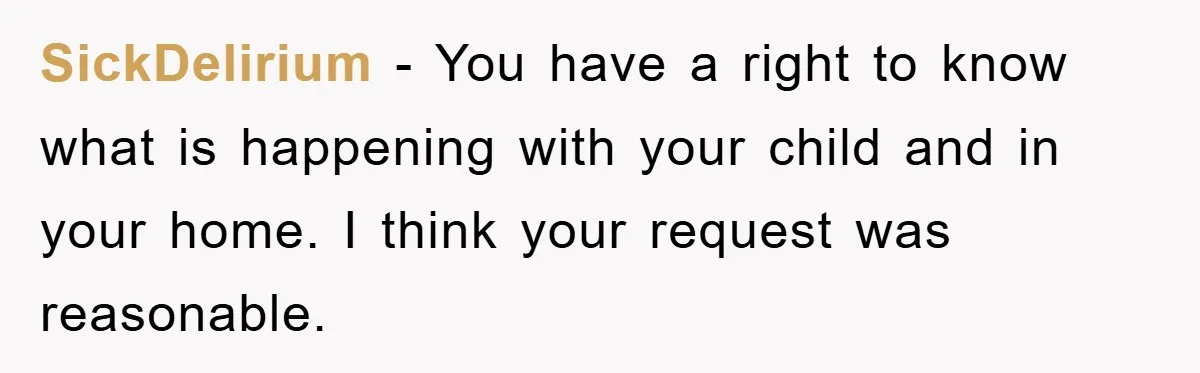 SickDelirium − You have a right to know what is happening with your child and in your home. I think your request was reasonable.